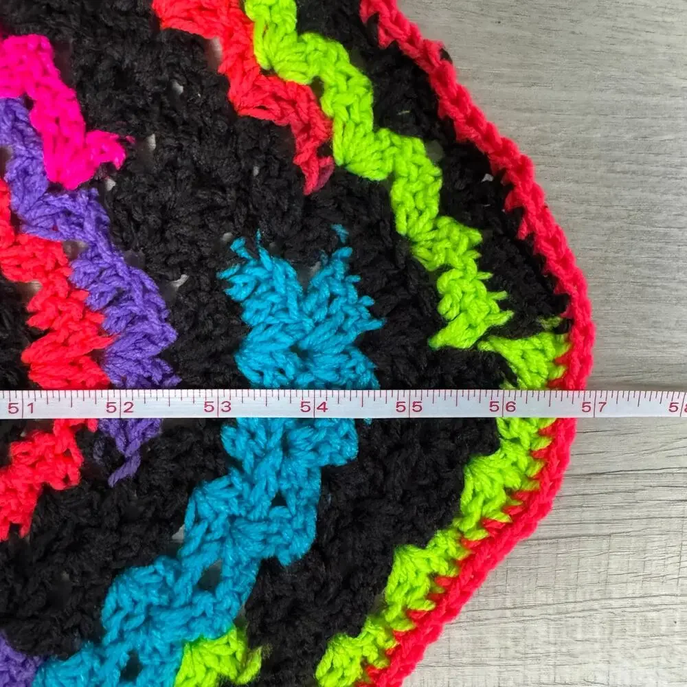 Handmade Crochet Afghan Throw Blanket Neon Chevron Black Retro 40x57 Funky‎